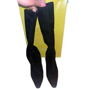 Circa Joan David Sude Boots Size 9.5 With Full Zipper Stretchy Calf For Women